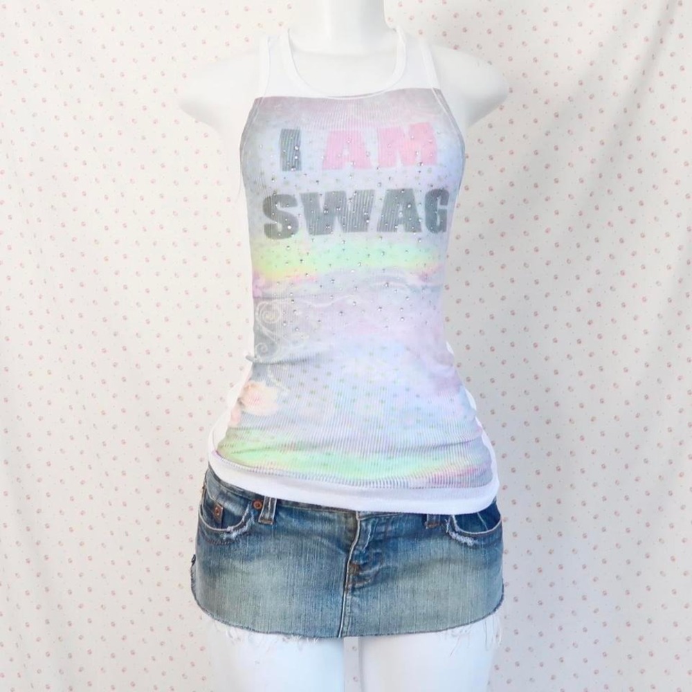 i am swag rhinestone graphic tank top y2k mcbling saint pink by charlotte